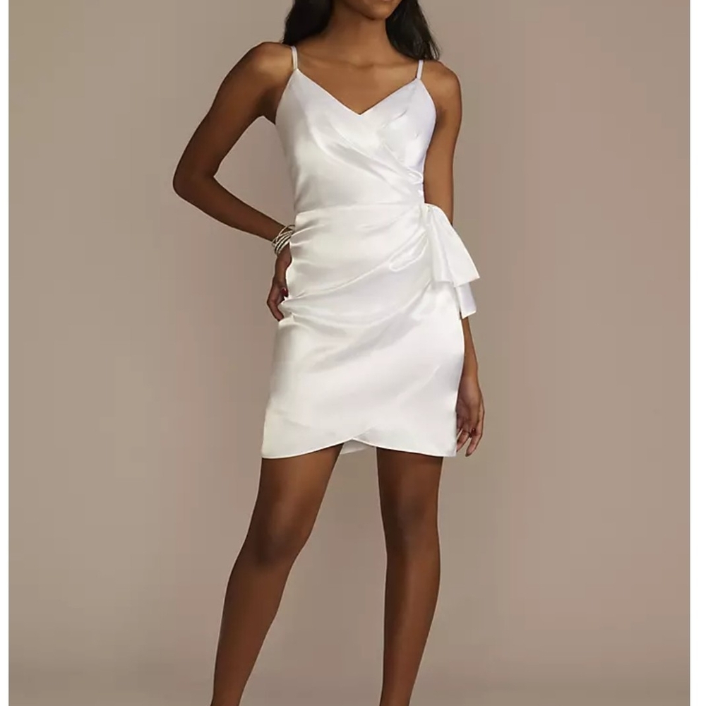 David's Bridal White Satin Mini Dress